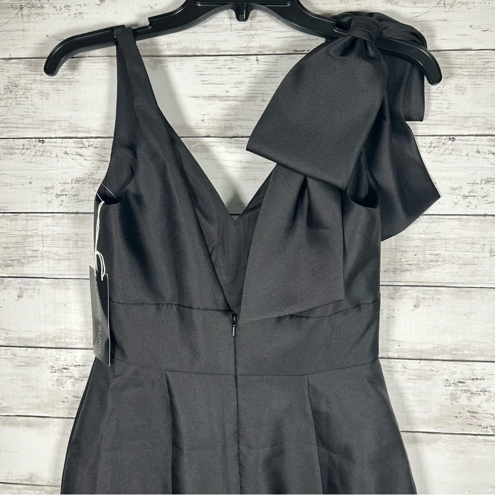 Alfred Sung Black Bow Sleeveless Satin Twill Trumpet Formal Gown Sz 2 $269 D863 - Picture 6 of 10